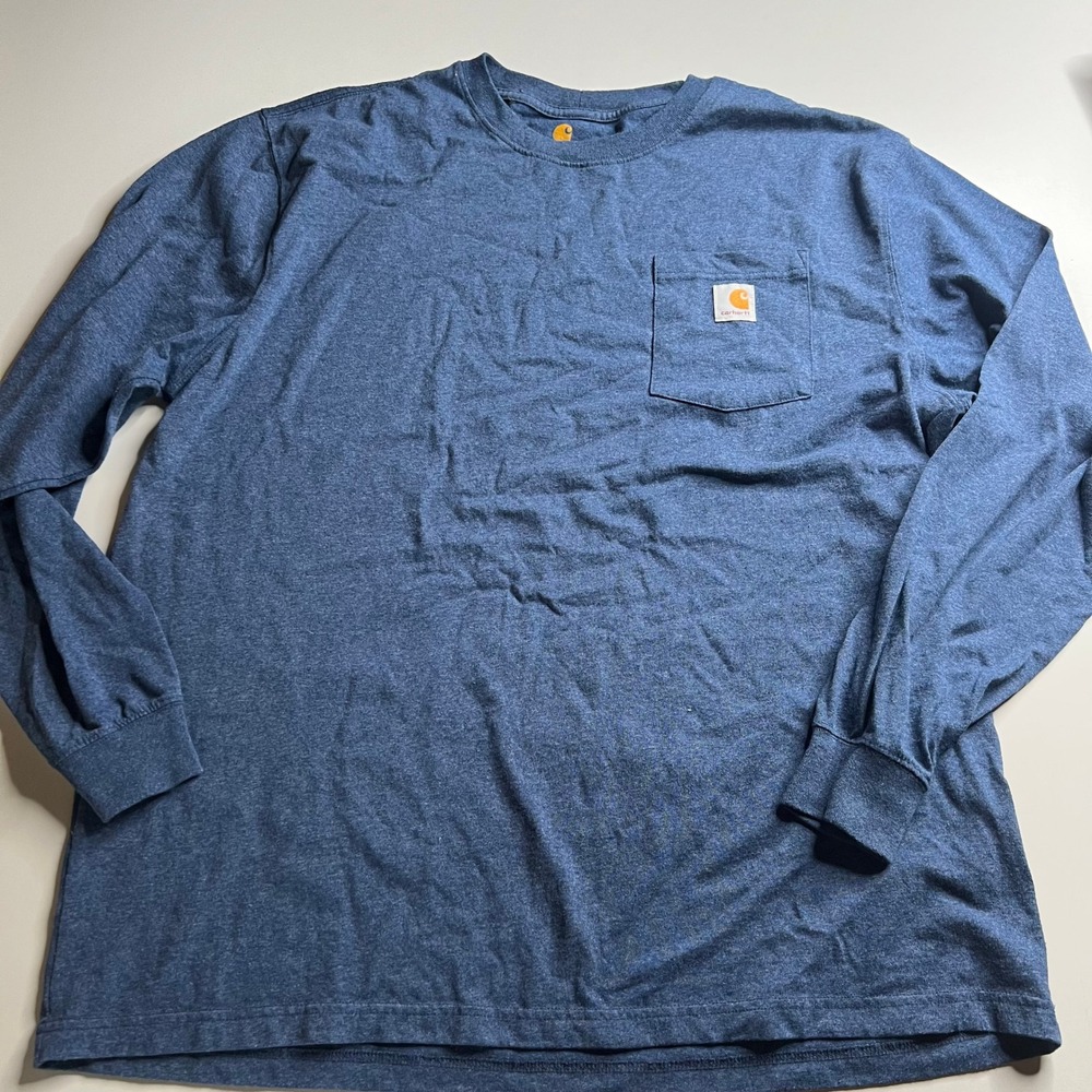 Carhartt Mens XL Blue Long Sleeve Pocket T-Shirt Original Fit‎ K126 Heathered